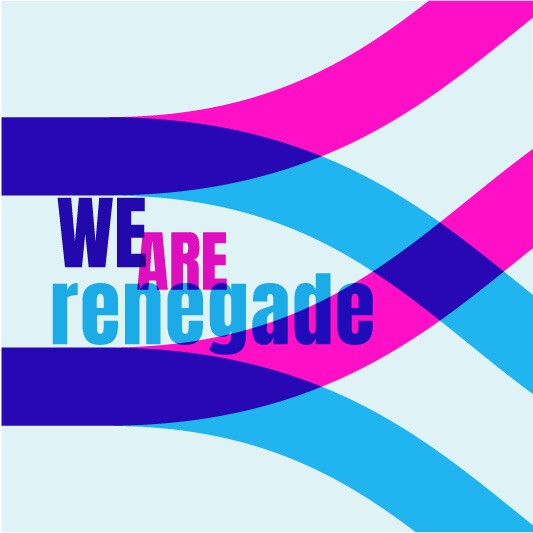 Colorful pathway graphics with the words "We Are renegade" at center, part of renegade.bio branding.